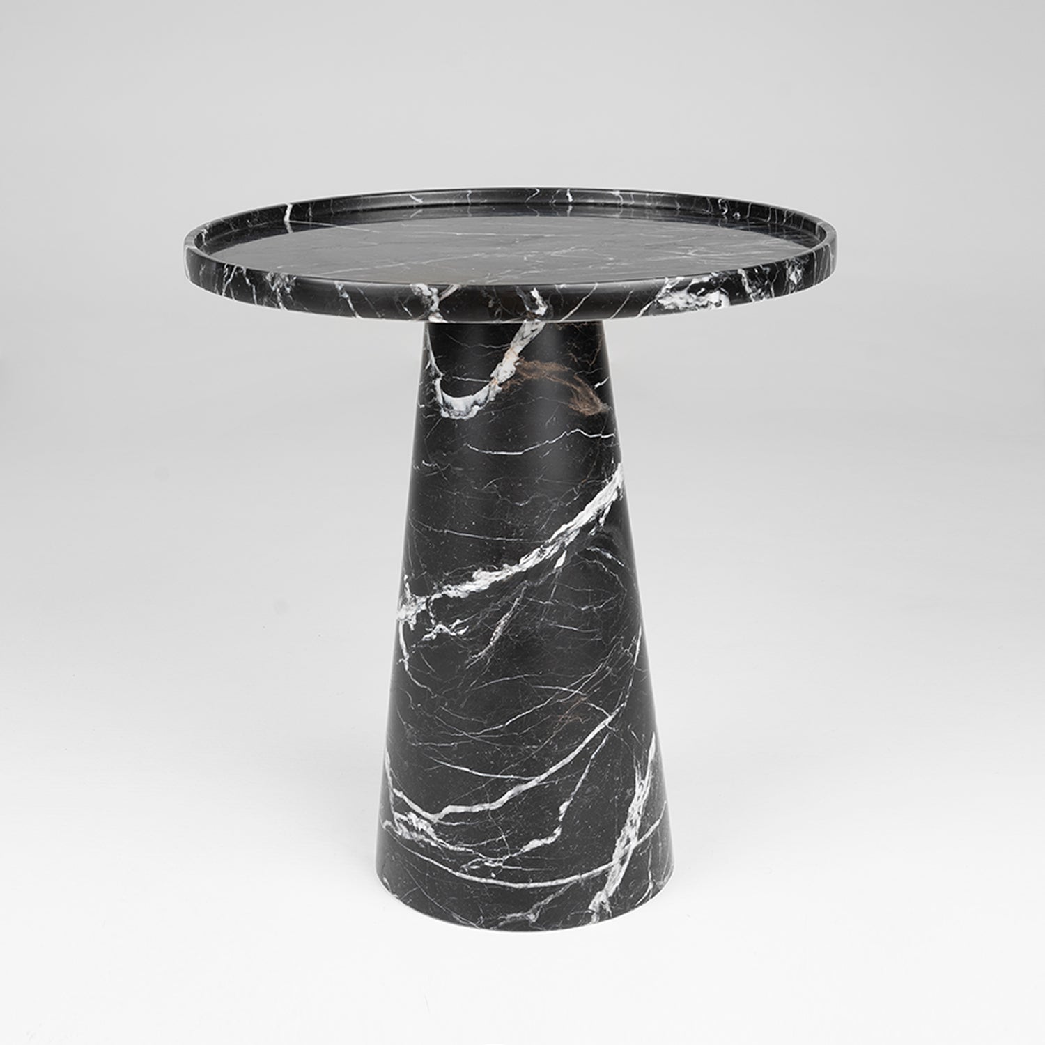 Black marble cone side table with round honed surface