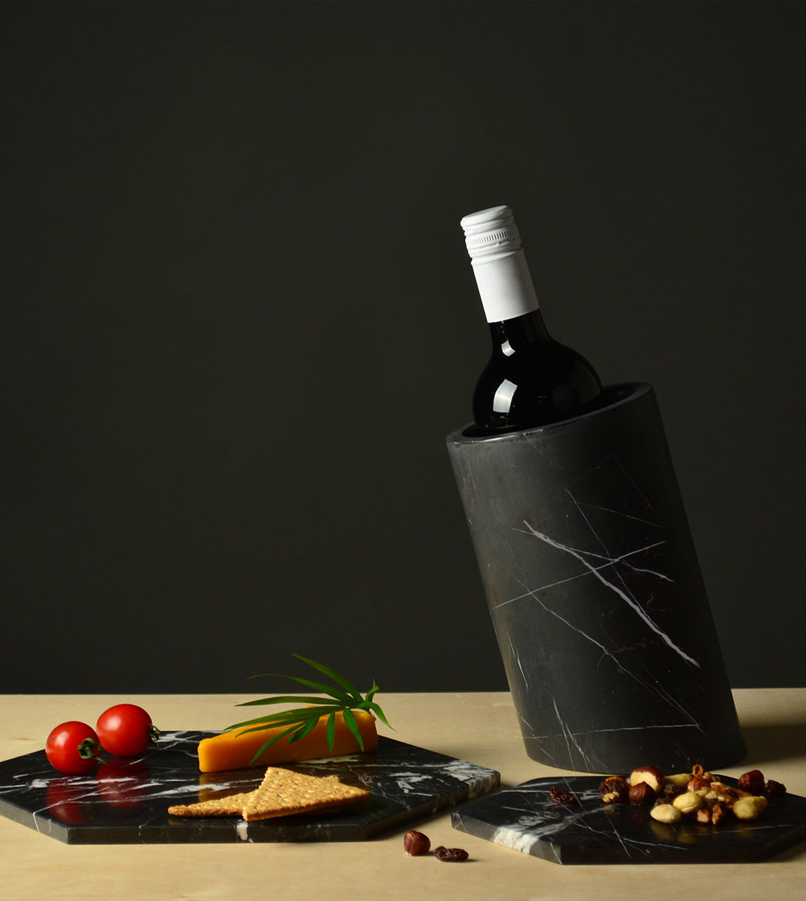Black marble wine cooler for bottles and bar setups