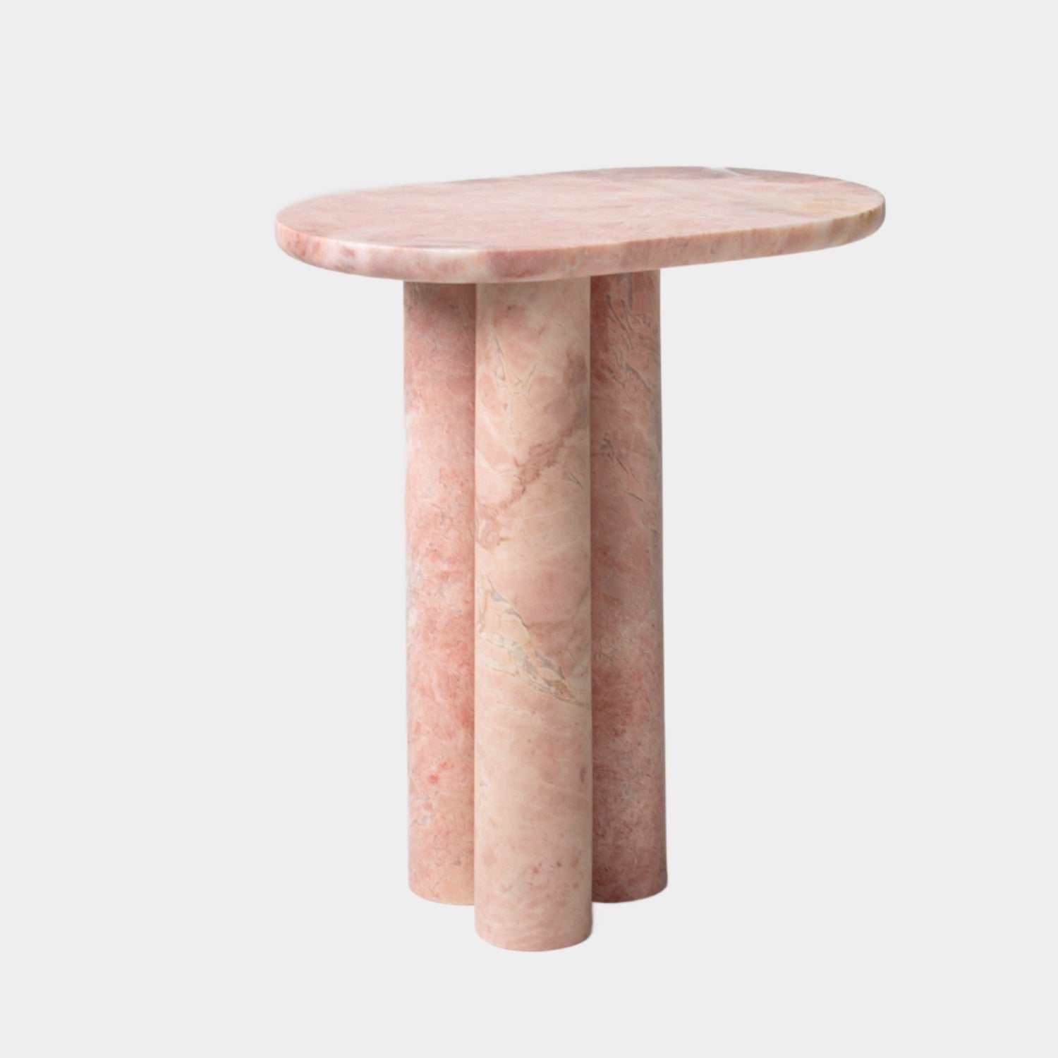 Pink marble side table with three round column legs