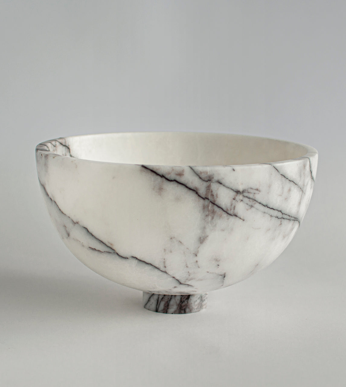 Lilac marble fruit bowl with pedestal and white veining