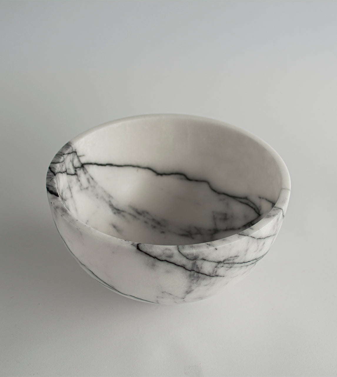 Lilac marble fruit bowl with pedestal and white veining