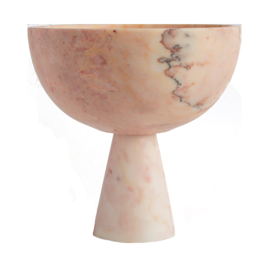 Pink marble pedestal bowl XL with modern curved design