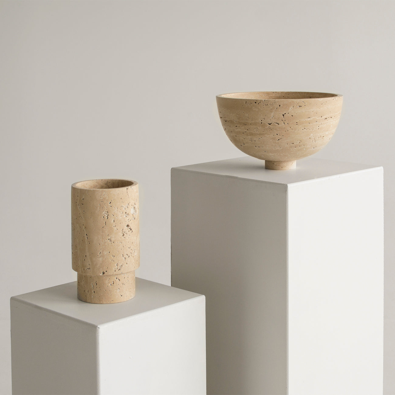 Travertine fruit bowl centerpiece with natural stone detail