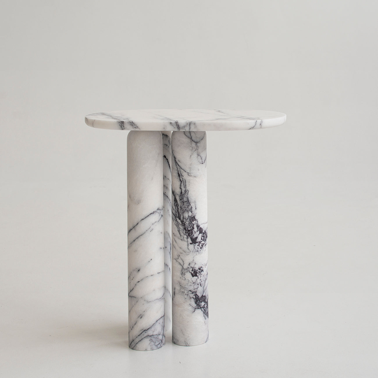 Lilac marble side table with grey stone veins