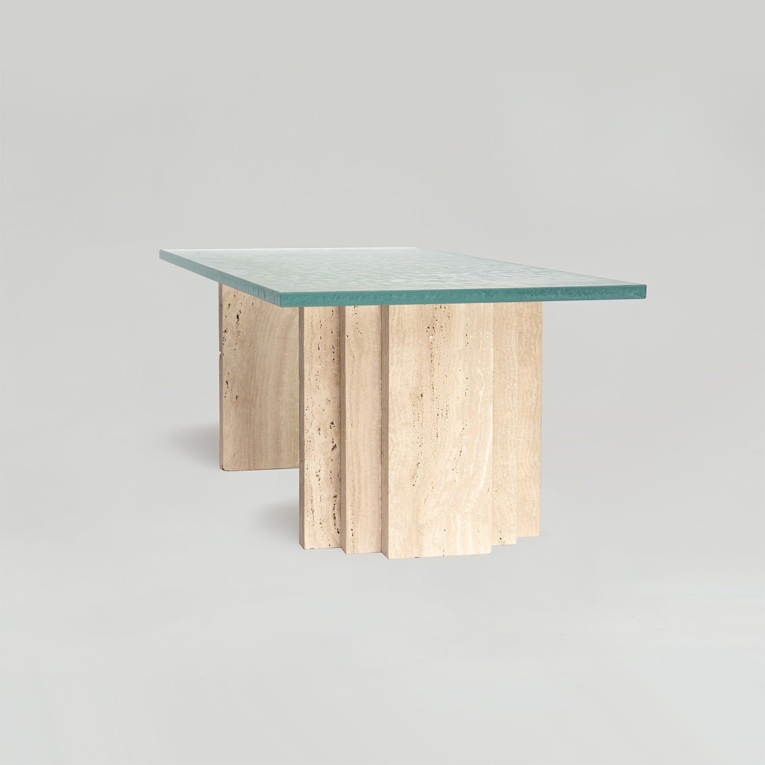 TRAVERTINE - GLASS COFFEE TABLE 'BRUT'