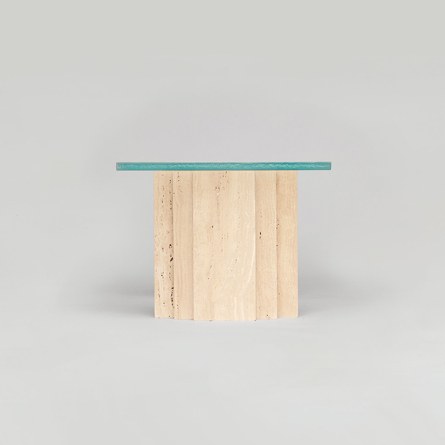TRAVERTINE - GLASS COFFEE TABLE 'BRUT'