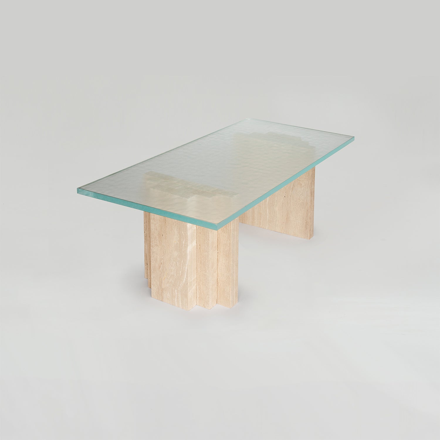 TRAVERTINE - GLASS COFFEE TABLE 'BRUT'