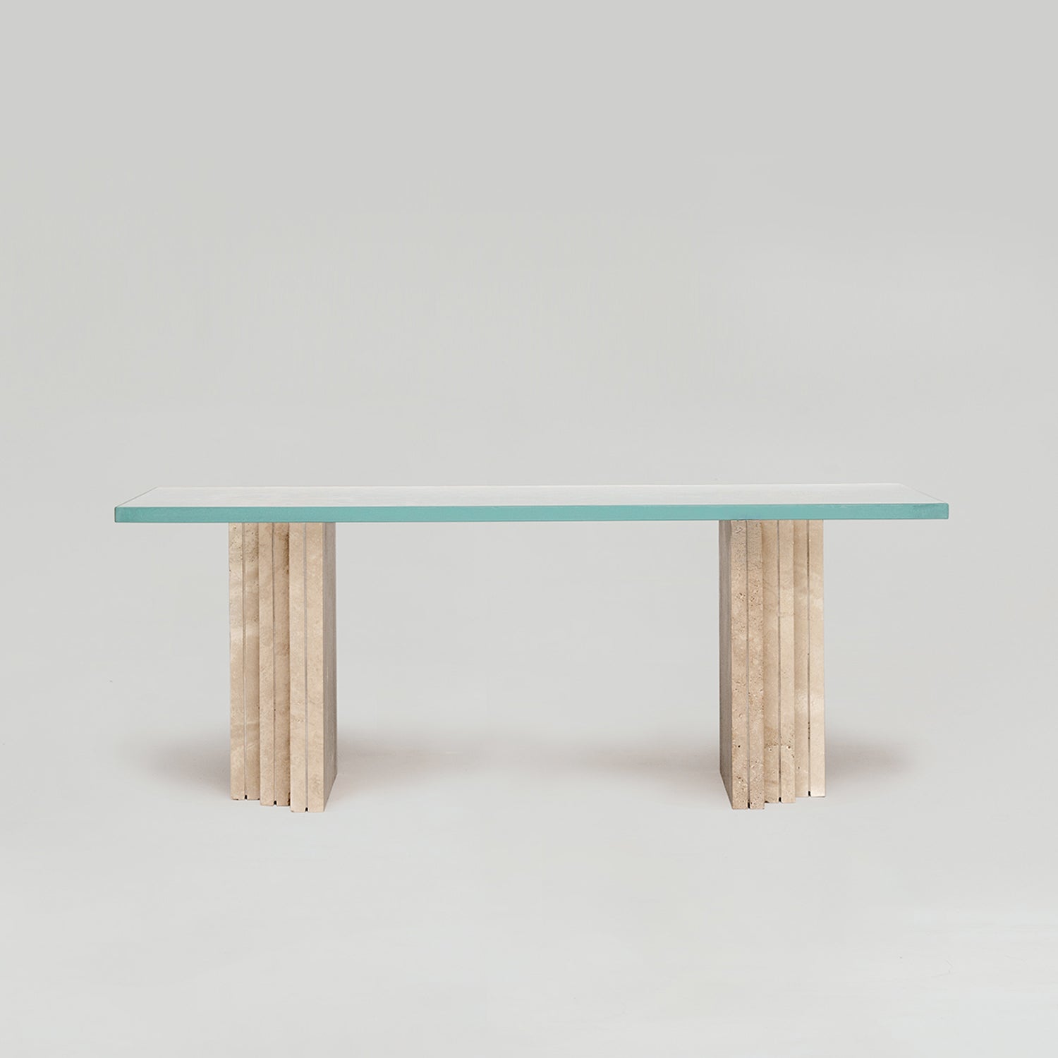 TRAVERTINE - GLASS COFFEE TABLE 'BRUT'