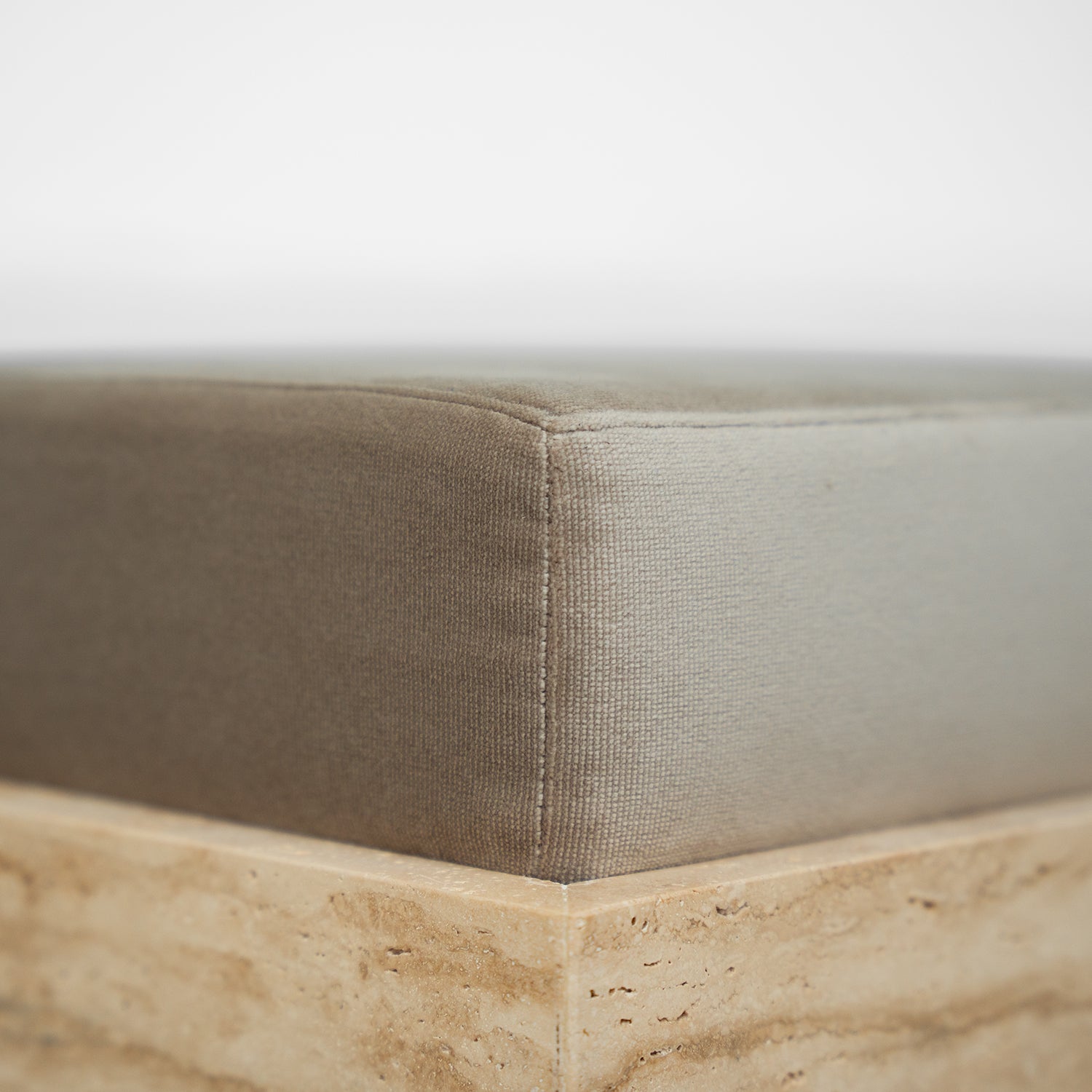 TRAVERTINE CUBE STOOL WITH VELVET CUSHION