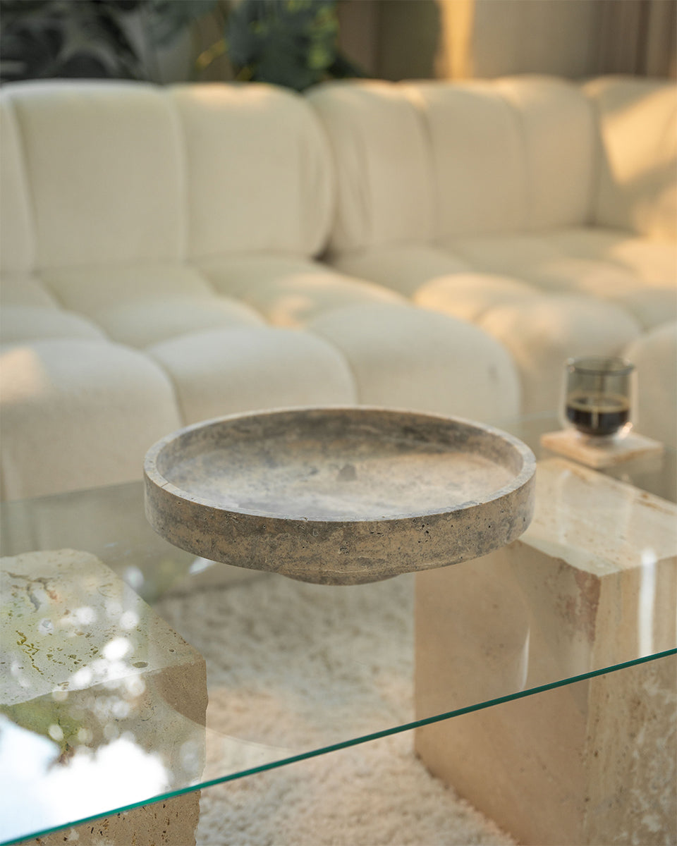 SILVER TRAVERTINE NARROW BOWL XL