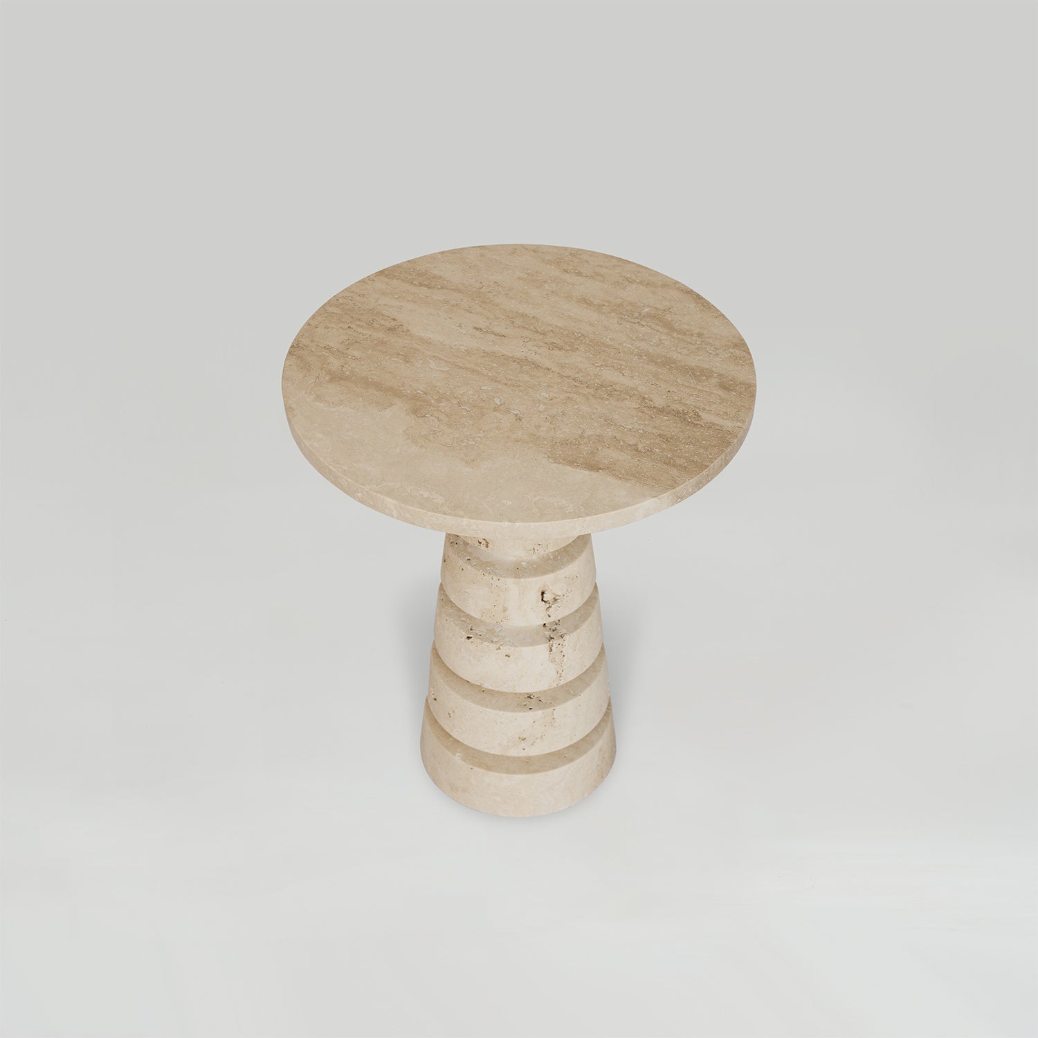 TRAVERTINE 'LAYERED CONE' SIDE TABLE