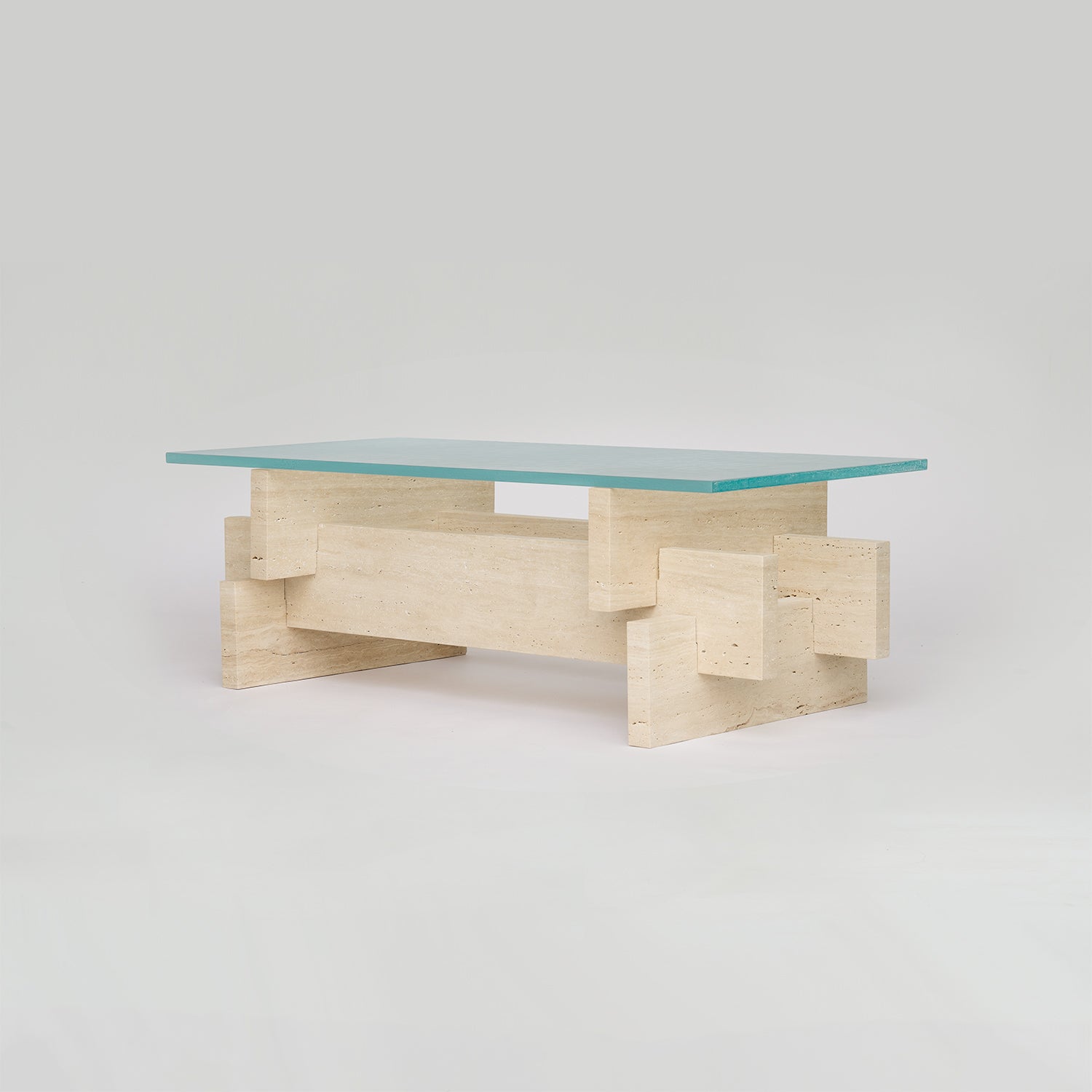 TRAVERTINE - GLASS COFFEE TABLE 'BERLIN'