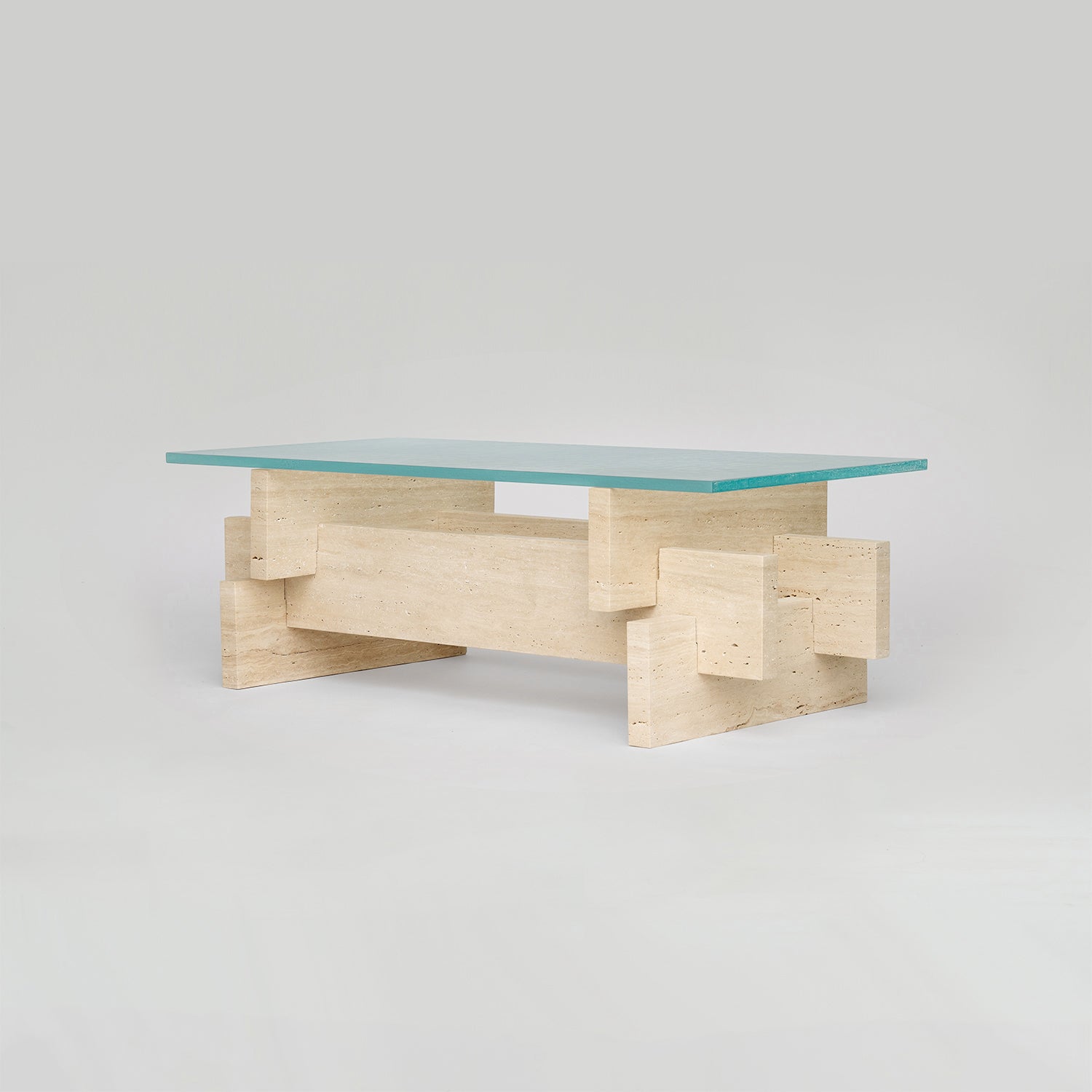 TRAVERTINE - GLASS COFFEE TABLE 'BERLIN'