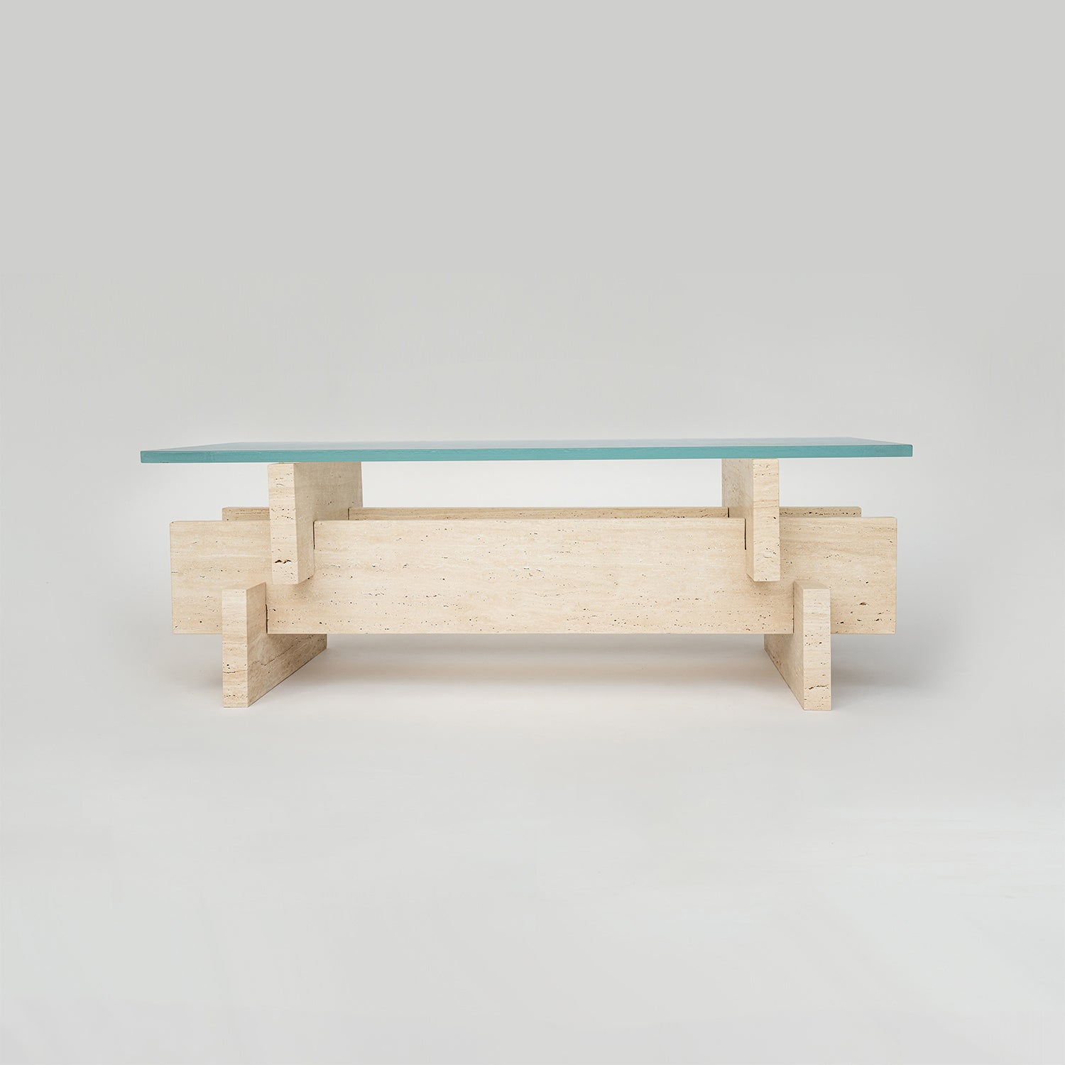 TRAVERTINE - GLASS COFFEE TABLE 'BERLIN'