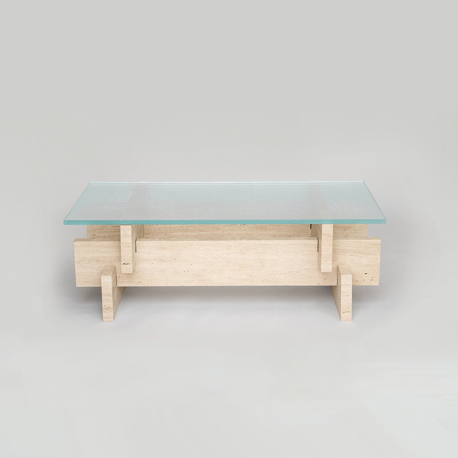 TRAVERTINE - GLASS COFFEE TABLE 'BERLIN'