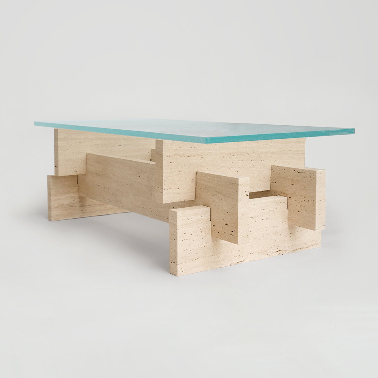 TRAVERTINE - GLASS COFFEE TABLE 'BERLIN'