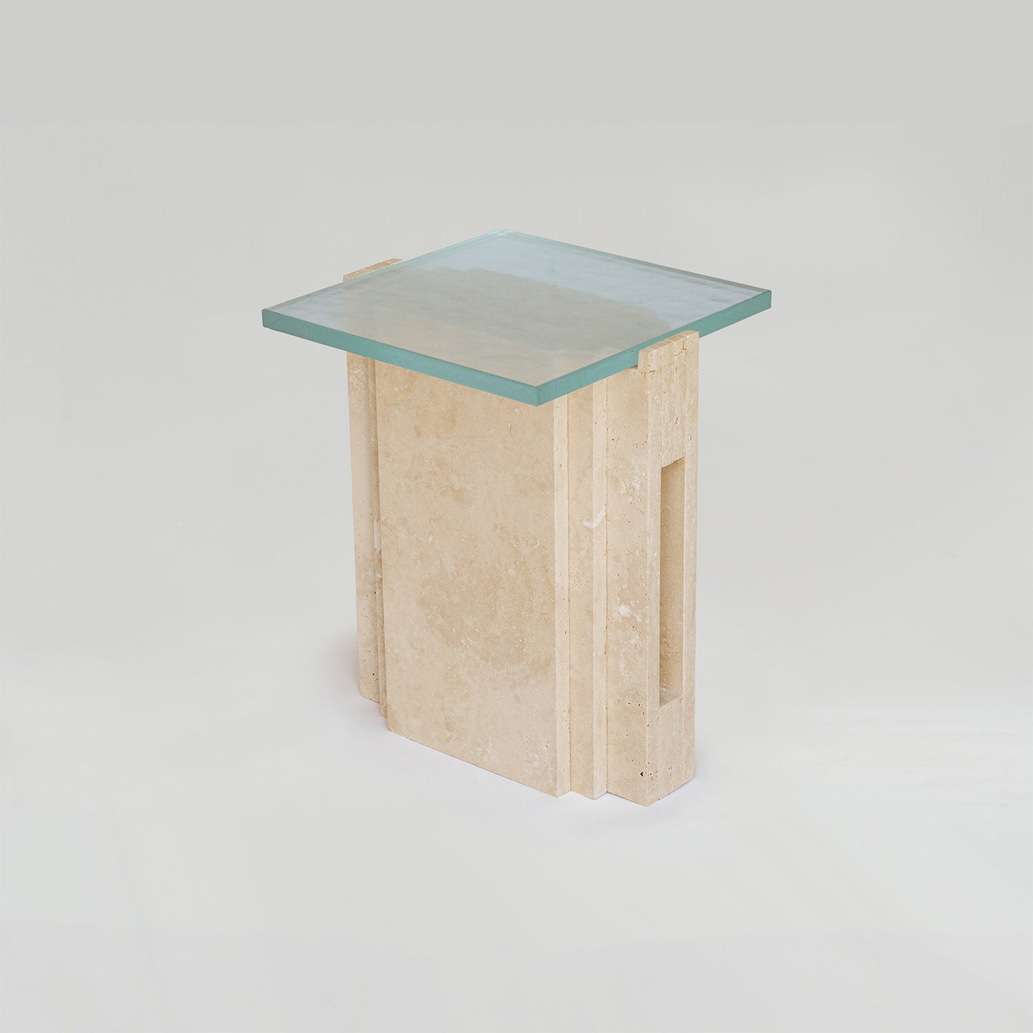 TRAVERTINE - GLASS SIDE TABLE 'LLOYD'