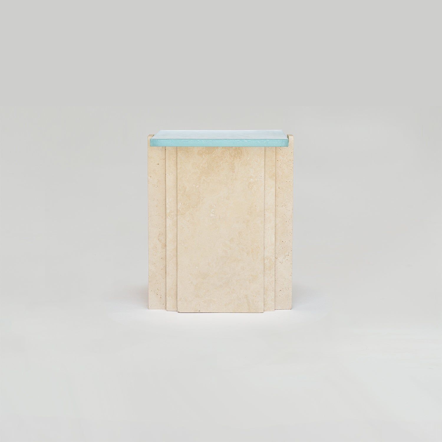 TRAVERTINE - GLASS SIDE TABLE 'LLOYD'
