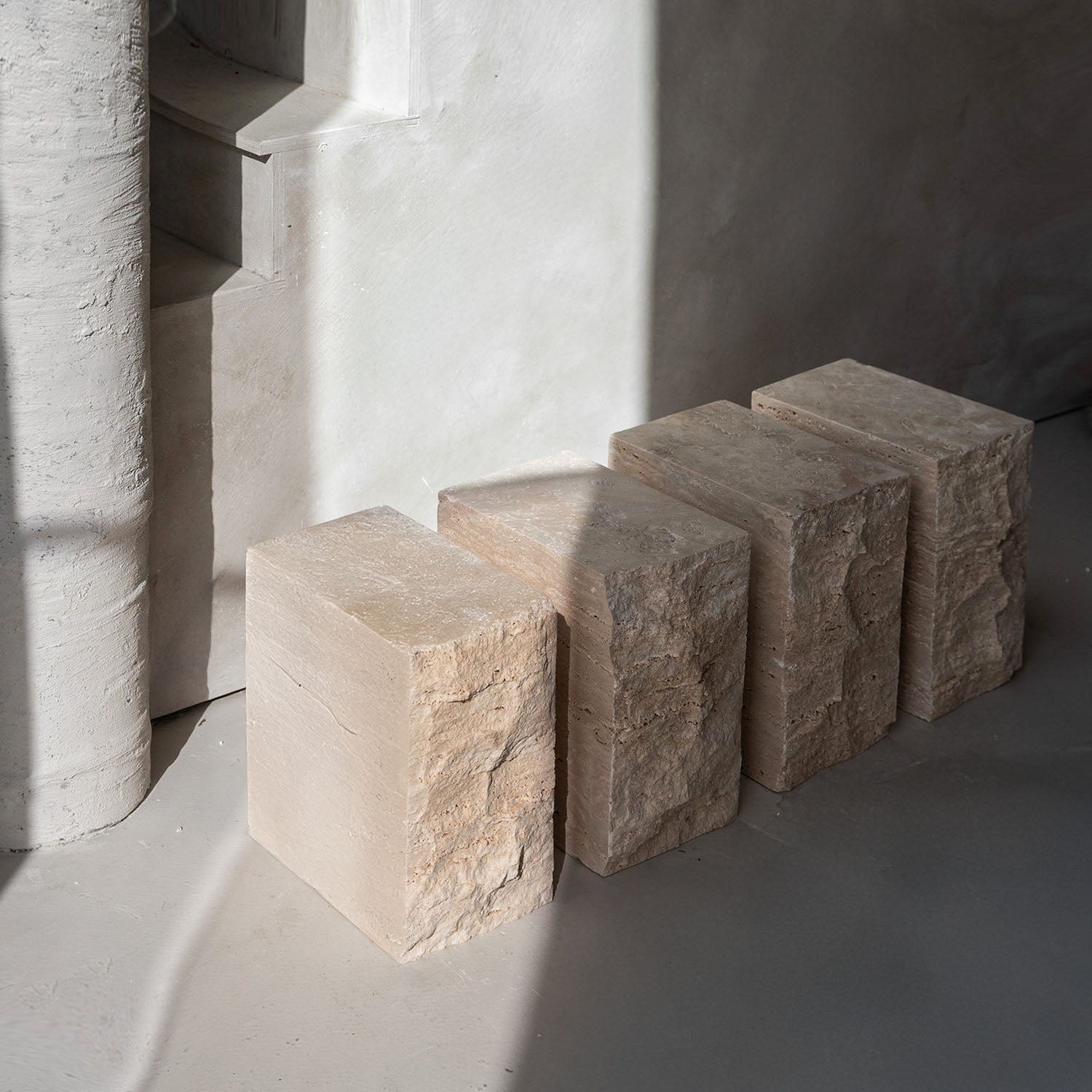 TRAVERTINE BLOCK SIDE TABLE