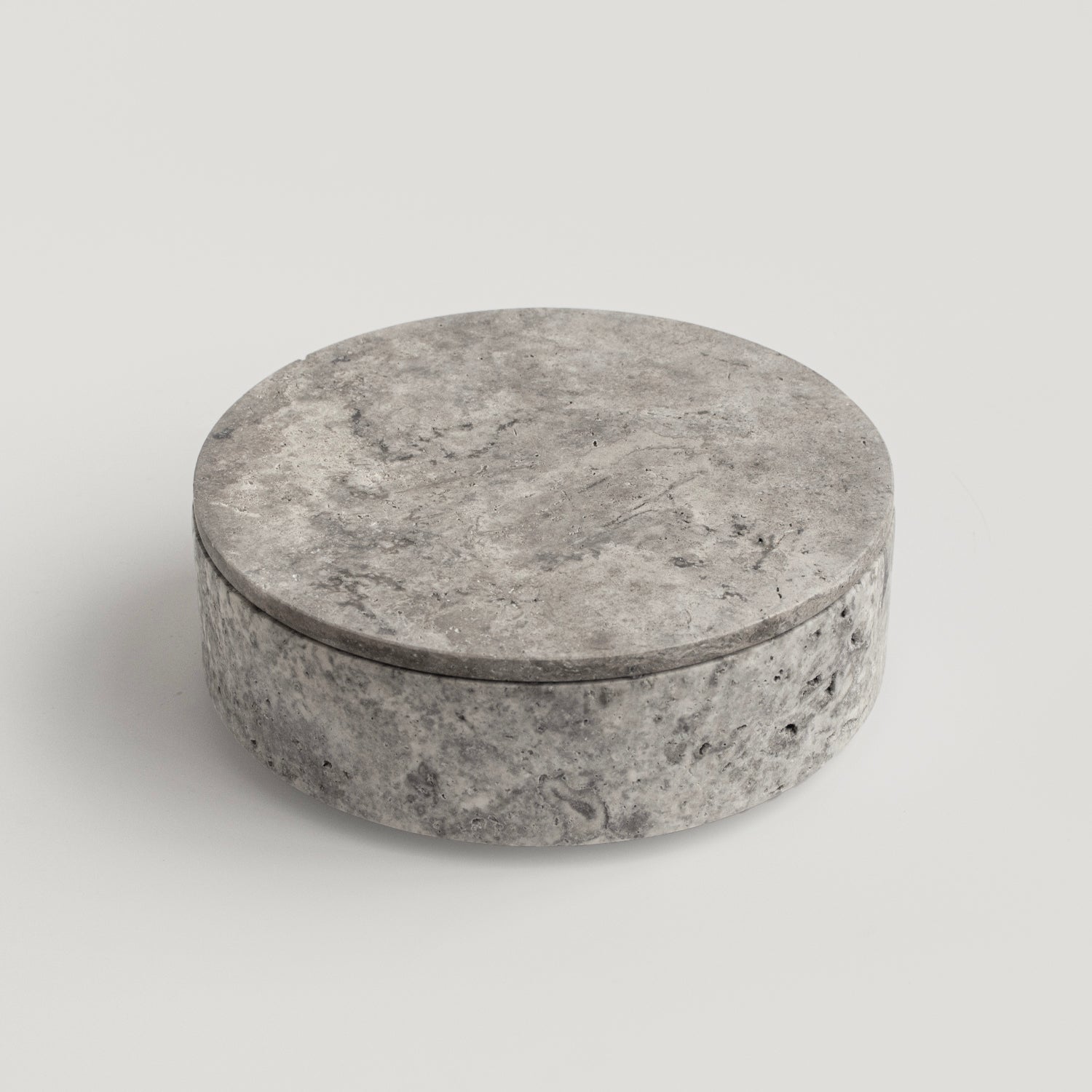 SILVER TRAVERTINE CYLINDER BOWL WITH LID