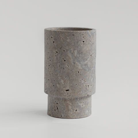 SILVER TRAVERTINE VASE AND WINE COOLER