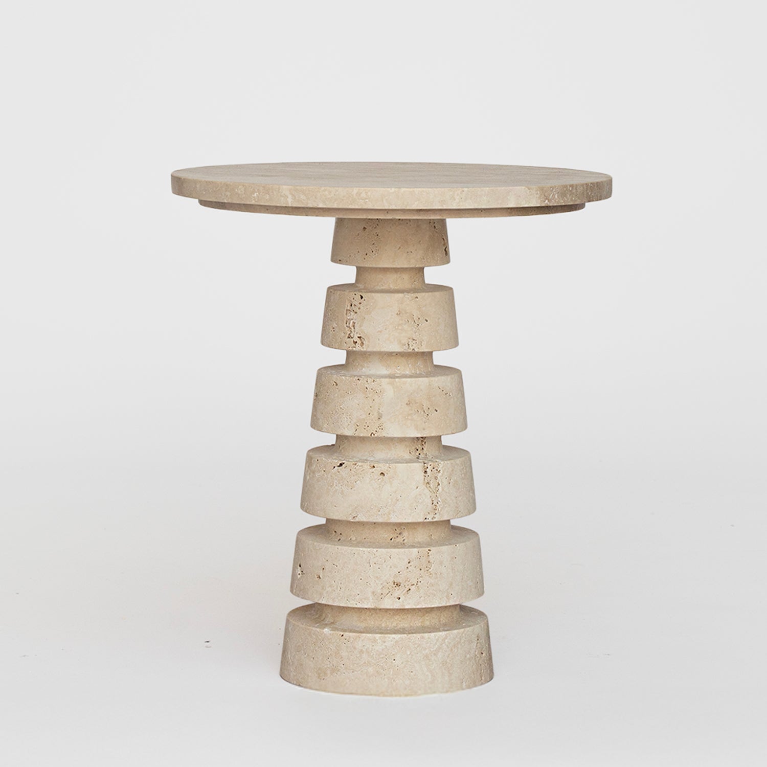 TRAVERTINE 'LAYERED CONE' SIDE TABLE
