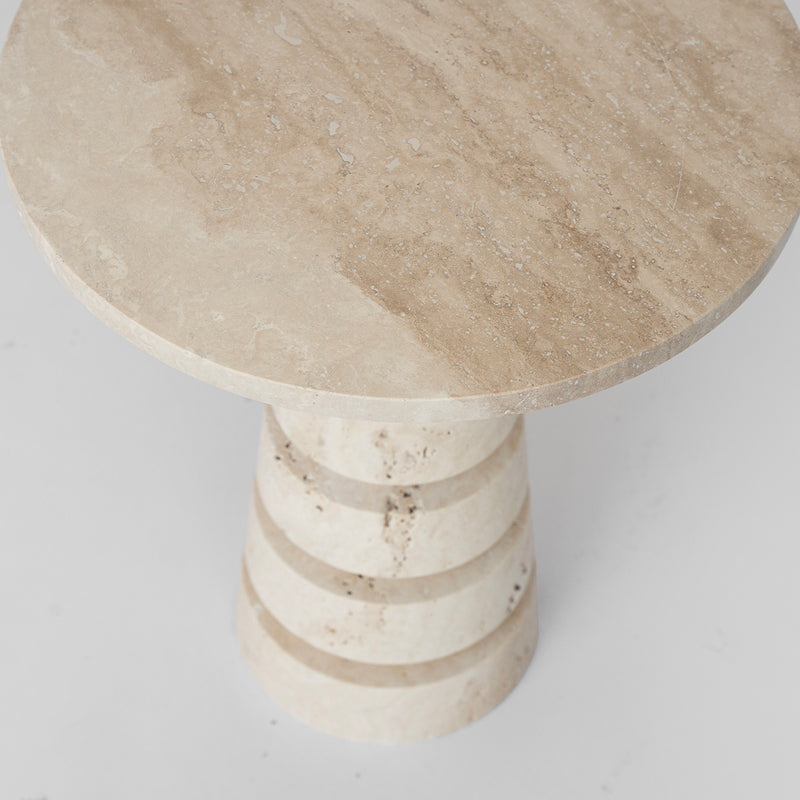 TRAVERTINE 'LAYERED CONE' SIDE TABLE