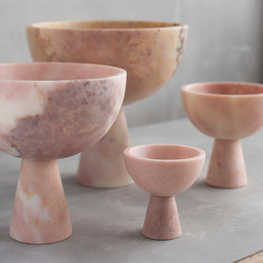 PINK MARBLE PEDESTAL BOWL XL  |  SAMPLE SALE