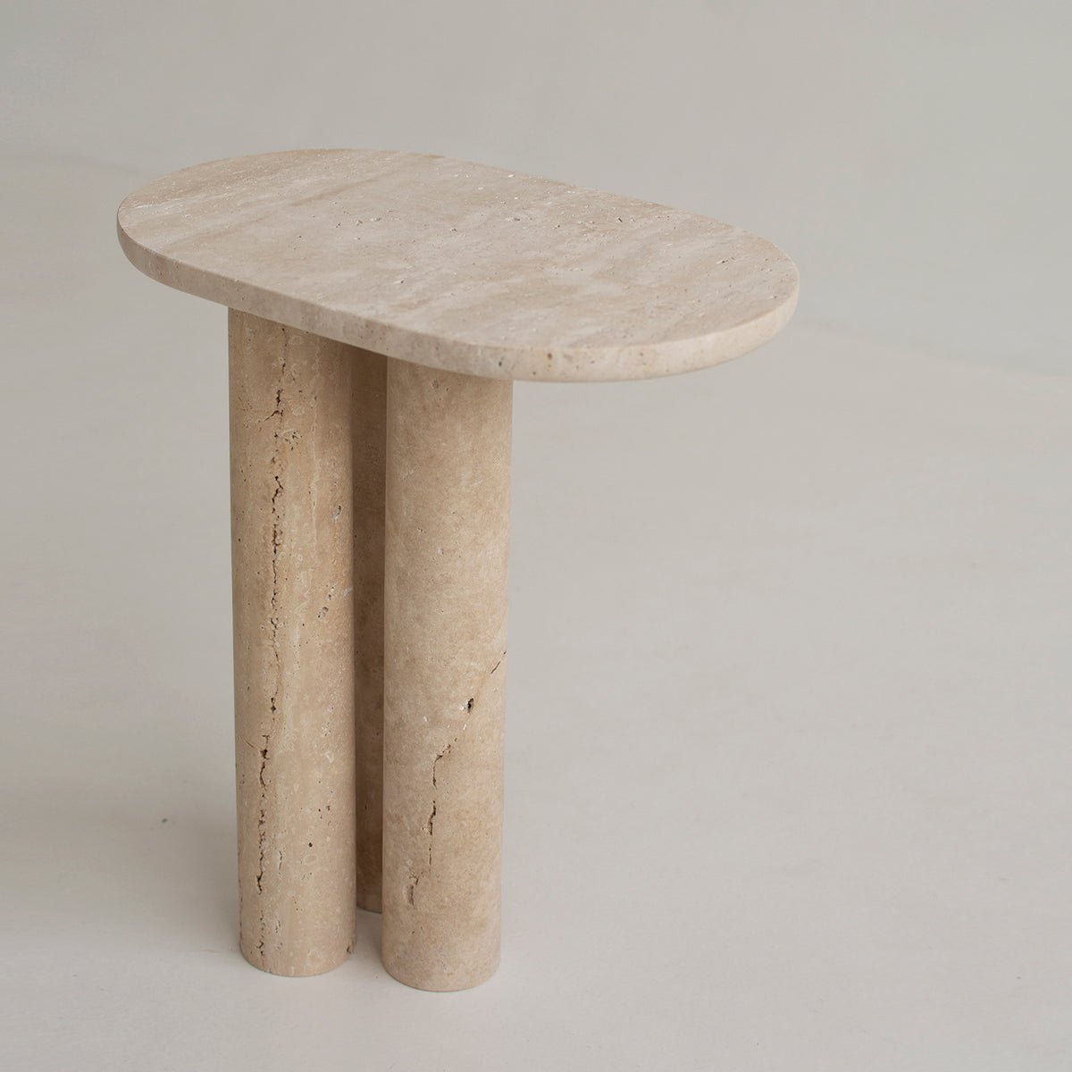 Trio № III Travertine Side Table – Modern Designer Stone Table