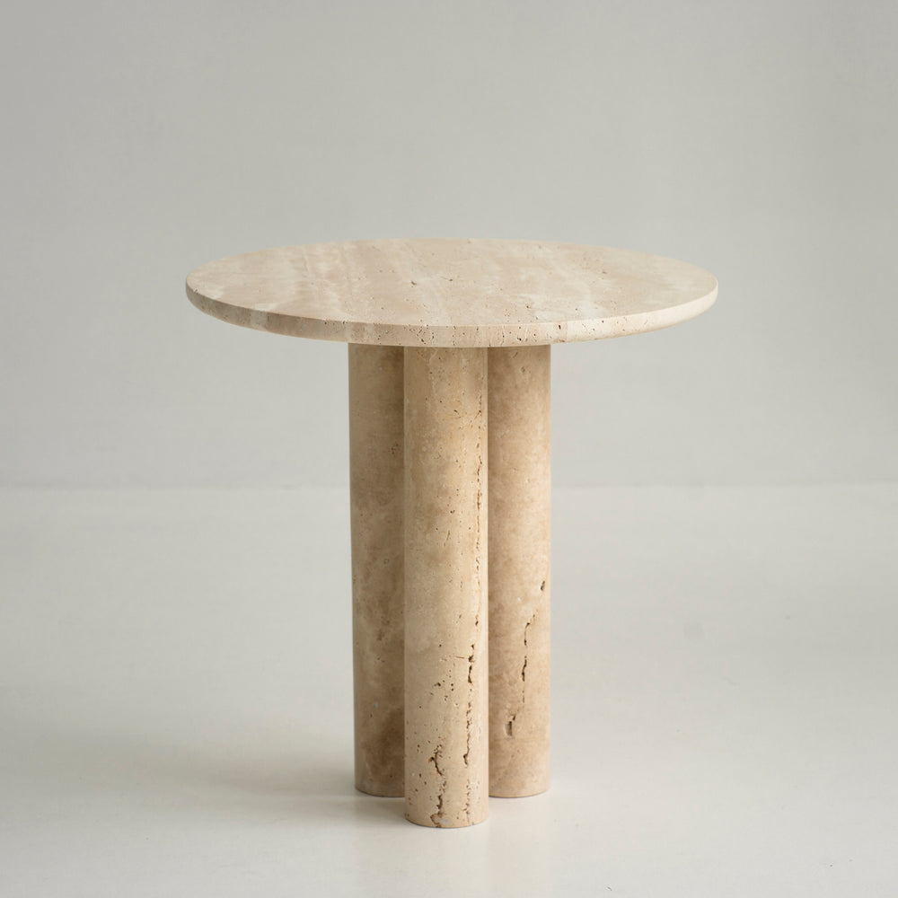 Trio № II - Travertine Side Table – Solid Stone Accent Table
