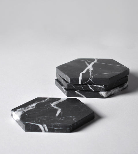 BLACK MARBLE HEXAGON COASTERS - [Kiwano_Concept]