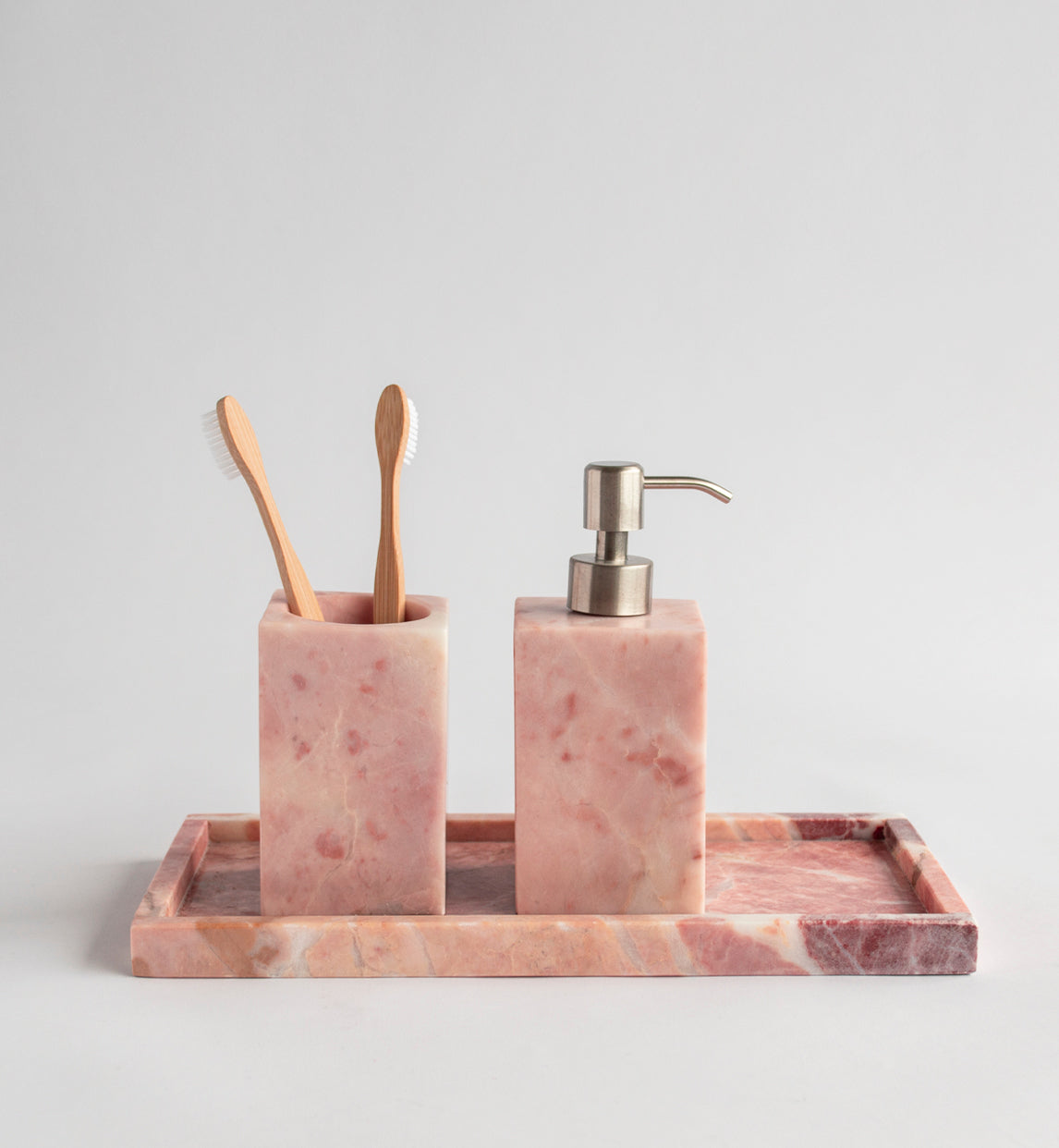 PINK MARBLE SQUARE BATHROOM ACCESSORIES SET - [Kiwano_Concept]