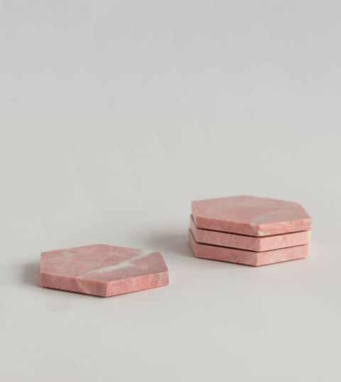 PINK MARBLE HEXAGON COASTERS