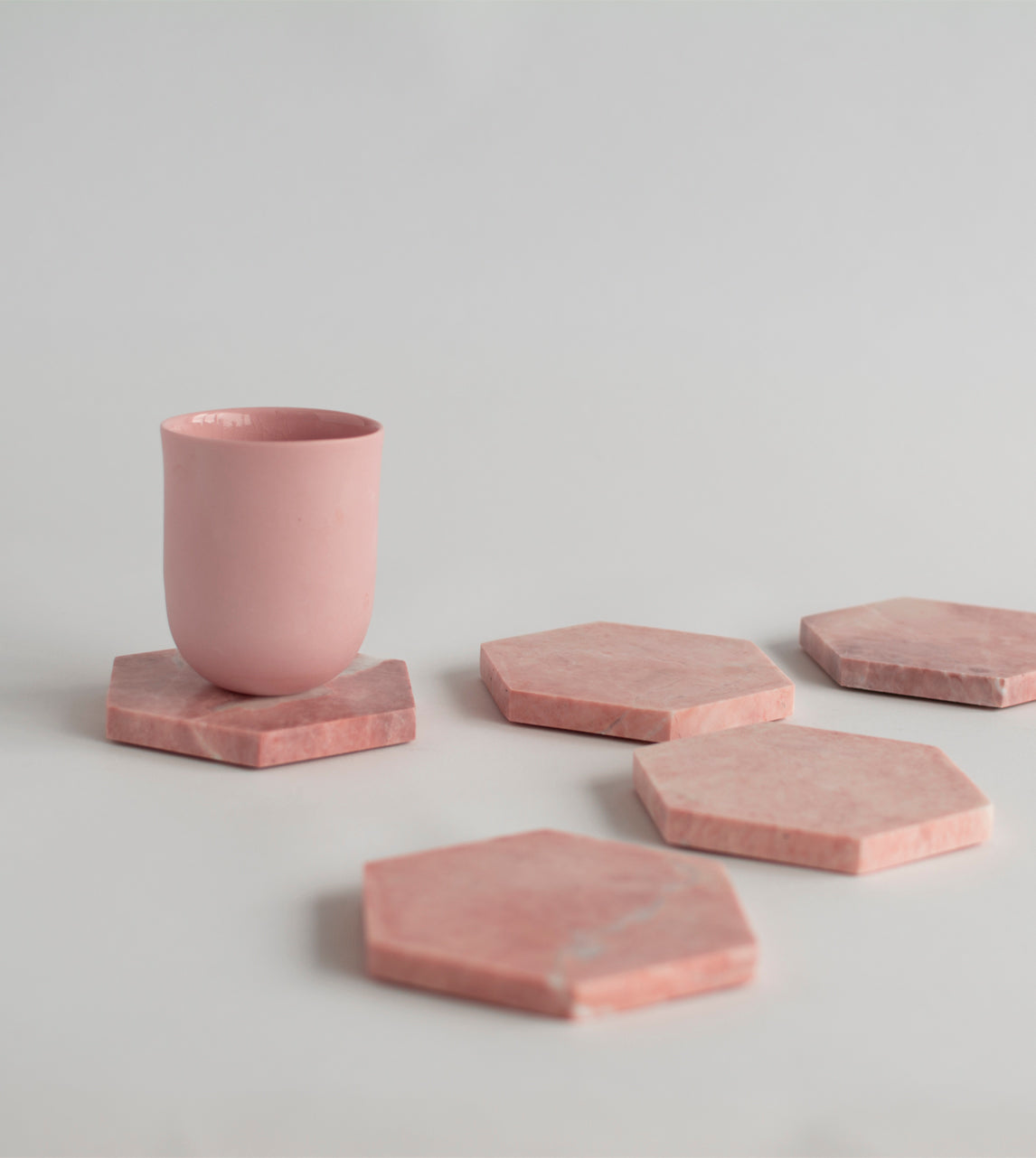 PINK MARBLE HEXAGON COASTERS