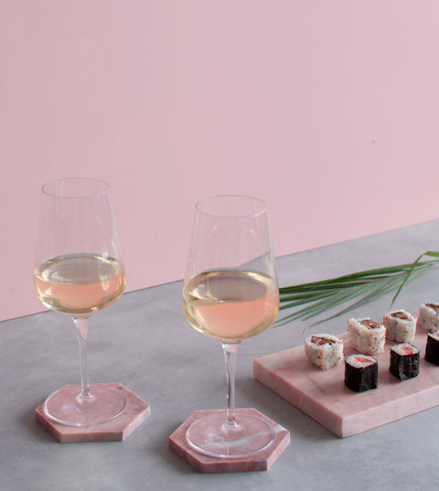 PINK MARBLE HEXAGON COASTERS